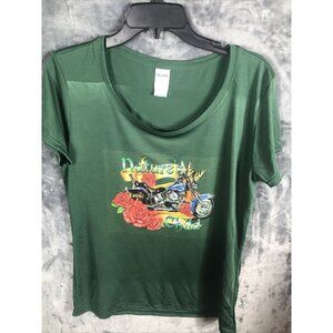 Women’s T-Shirt Natures Child Green Biker Shirt Size Large